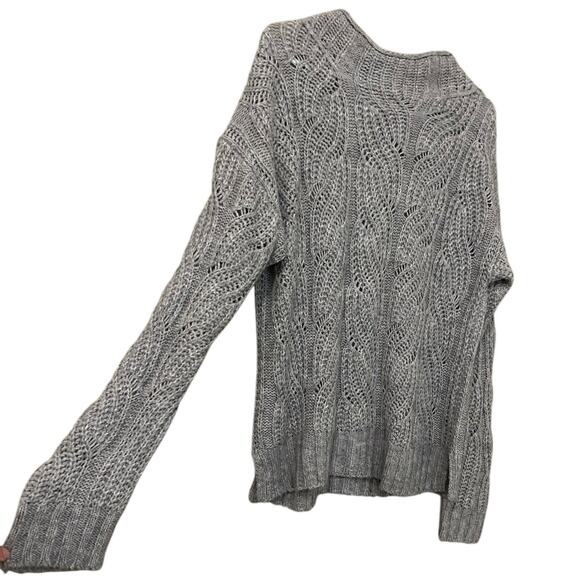 J. Crew Pointelle Cable Knit Sweater Medium Gray Mockneck Alpaca Blend Cottage - Picture 9 of 11